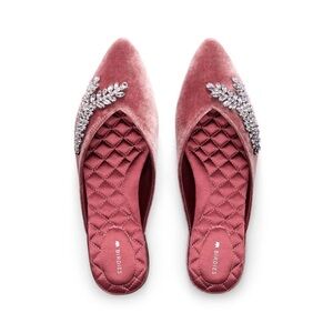 NiB SOLD OUT Birdies The Swan Jeweled Raspberry Velvet Mules Womens sz 7
